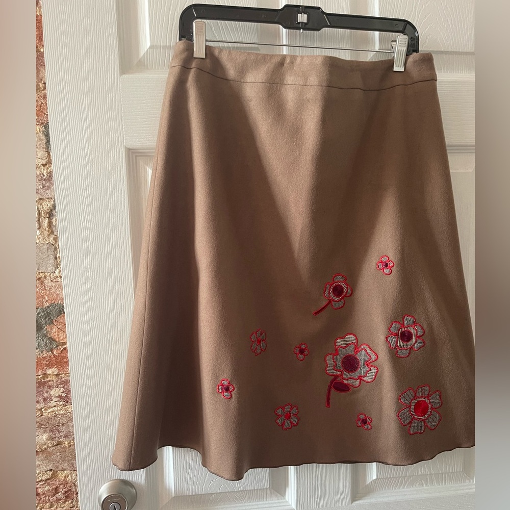 Vintage Harve Benard Brown Red Flowers 100% Wool Skirt Fully Lined